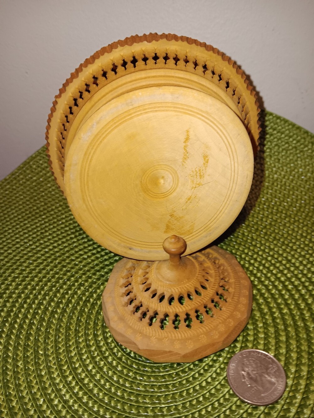 German Hand-Carved Pierced Wood Filigree Lidded Trinket Jar, VTG c. 1970s, - Picture 4 of 8
